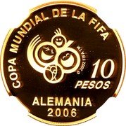 Argentina 10 Pesos XVIII World Football Championship 2004 Proof KM# 147 COPA MUNDIAL DE LA FIFA 10 PESOS ALEMANIA 2006 coin reverse Argentina 10 Pesos XVIII World Football Championship 2004 Proof KM# 147 COPA MUNDIAL DE LA FIFA 10 PESOS ALEMANIA 2006 coin reverse