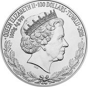 Tuvalu 100 Dollars (Franz Joseph I and Empress Elisabeth) QUEEN ELIZABETH II 100 DOLLARS TUVALU 2016 1000 G AG 999 IRB coin obverse Tuvalu 100 Dollars (Franz Joseph I and Empress Elisabeth) QUEEN ELIZABETH II 100 DOLLARS TUVALU 2016 1000 G AG 999 IRB coin obverse