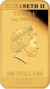 Tuvalu 100 Dollars James Bond 2022Â Proof ELIZABETH II TUVALU 1 OZ 9999 AU IRB 100 DOLLARS 2022 coin obverse Tuvalu 100 Dollars James Bond 2022Â Proof ELIZABETH II TUVALU 1 OZ 9999 AU IRB 100 DOLLARS 2022 coin obverse