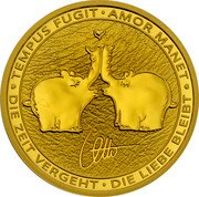 Tuvalu 100 Dollars (Kissing Ottifants) TEMPUS FUGIT AMOR MANET DIE ZEIT VERGEHT DIE LIEBE BLEIBT coin reverse Tuvalu 100 Dollars (Kissing Ottifants) TEMPUS FUGIT AMOR MANET DIE ZEIT VERGEHT DIE LIEBE BLEIBT coin reverse