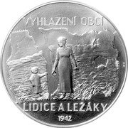 Tuvalu 100 Dollars (Lidice Lezaky massacres) VYHLAZENI OBCI LIDICE A LEZAKY 1942 coin reverse Tuvalu 100 Dollars (Lidice Lezaky massacres) VYHLAZENI OBCI LIDICE A LEZAKY 1942 coin reverse