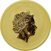 Tuvalu 100 Dollars Poseidon 2021 P BU QUEEN ELIZABETH II IRB 1 OZ 9999 GOLD 2021 TUVALU 100 DOLLARS coin obverse