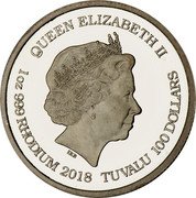 Tuvalu 100 Dollars (South Sea Dragon) QUEEN ELIZABETH II IRB 1 OZ 999 RHODIUM 2018 TUVALU 100 DOLLARS coin obverse Tuvalu 100 Dollars (South Sea Dragon) QUEEN ELIZABETH II IRB 1 OZ 999 RHODIUM 2018 TUVALU 100 DOLLARS coin obverse