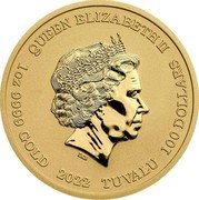 Tuvalu 100 Dollars (The Rising Sun) QUEEN ELIZABETH II IRB 1 OZ 9999 GOLD 2022 TUVALU 100 DOLLARS coin obverse Tuvalu 100 Dollars (The Rising Sun) QUEEN ELIZABETH II IRB 1 OZ 9999 GOLD 2022 TUVALU 100 DOLLARS coin obverse
