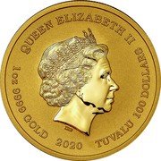 Tuvalu 100 Dollars (The Royal Fortune) QUEEN ELIZABETH II IRB 1 OZ 9999 GOLD 2020 TUVALU 100 DOLLARS coin obverse