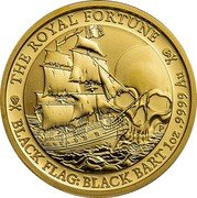 Tuvalu 100 Dollars (The Royal Fortune) THE ROYAL FORTUNE P BLACK FLAG: BLACK BART 1 OZ .9999 AU coin reverse