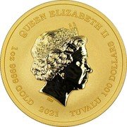 Tuvalu 100 Dollars Zeus 2021 P BU QUEEN ELIZABETH II IRB 1 OZ 9999 GOLD 2021 TUVALU 100 DOLLARS coin obverse