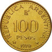 Argentina 100 Pesos Armored bust of Jose de San Martin 1978 KM# 82 REPUBLICA ARGENTINA 100 PESOS 1978 coin obverse Argentina 100 Pesos Armored bust of Jose de San Martin 1978 KM# 82 REPUBLICA ARGENTINA 100 PESOS 1978 coin obverse