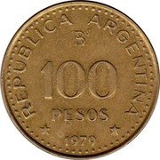 Argentina 100 Pesos Conquest of Patagonia Centennial 1979 KM# 86 REPUBLICA ARGENTINA 1979 100 PESOS coin obverse Argentina 100 Pesos Conquest of Patagonia Centennial 1979 KM# 86 REPUBLICA ARGENTINA 1979 100 PESOS coin obverse
