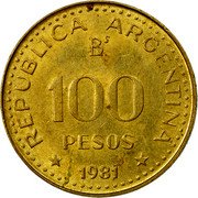 Argentina 100 Pesos General San Martin 1981 KM# 85a REPUBLICA ARGENTINA BAS. 100 PESOS 1980 coin obverse Argentina 100 Pesos General San Martin 1981 KM# 85a REPUBLICA ARGENTINA BAS. 100 PESOS 1980 coin obverse