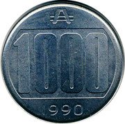 Argentina 1000 Australes Coat of Arms 1990 KM# 105 ₳ 1000 1991 coin reverse Argentina 1000 Australes Coat of Arms 1990 KM# 105 ₳ 1000 1991 coin reverse