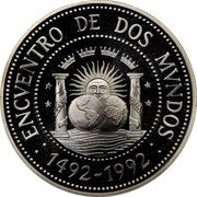 Argentina 1000 Australes The Meeting of Two Worlds 1991 Proof KM# 106 ENCVENTRO DE DOS MVNDOS 1492-1992 coin reverse Argentina 1000 Australes The Meeting of Two Worlds 1991 Proof KM# 106 ENCVENTRO DE DOS MVNDOS 1492-1992 coin reverse