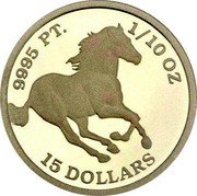 Tuvalu 15 Dollars (Horse Galloping Right) 9995 PT 1/10 OZ 15 DOLLARS coin reverse Tuvalu 15 Dollars (Horse Galloping Right) 9995 PT 1/10 OZ 15 DOLLARS coin reverse