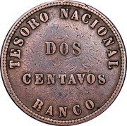 Argentina 2 Centavos Radiant Sunface 1854 Coin rotation KM# 24 TESORO NACIONAL BANCO DOS CENTAVOS coin reverse Argentina 2 Centavos Radiant Sunface 1854 Coin rotation KM# 24 TESORO NACIONAL BANCO DOS CENTAVOS coin reverse