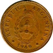 Argentina 2 Centavos Coat of Arms Republic 1949 KM# 38a REPUBLICA ARGENTINA 1949 coin obverse Argentina 2 Centavos Coat of Arms Republic 1949 KM# 38a REPUBLICA ARGENTINA 1949 coin obverse