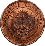 Argentina 2 Centavos Pattern Liberty Without Cap 1878  KM# E2 REPUBLICA ARGENTINA 1878 coin obverse Argentina 2 Centavos Pattern Liberty Without Cap 1878  KM# E2 REPUBLICA ARGENTINA 1878 coin obverse