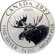 Canada 2 Dollars (Canadian Moose) 9999 CANADA 2022 DM FINE SILVER 3/4 OZ ARGENT PUR coin reverse