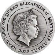 Tuvalu 2 Dollars Dragon 2022 QUEEN ELIZABETH II IRB 2 OZ 9999 SILVER 2022 TUVALU 2 DOLLARS coin obverse Tuvalu 2 Dollars Dragon 2022 QUEEN ELIZABETH II IRB 2 OZ 9999 SILVER 2022 TUVALU 2 DOLLARS coin obverse