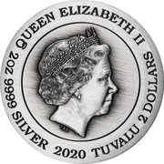 Tuvalu 2 Dollars (Elizabeth II Dragon) QUEEN ELIZABETH II IRB 2 OZ 9999 SILVER 2020 TUVALU 2 DOLLARS coin obverse Tuvalu 2 Dollars (Elizabeth II Dragon) QUEEN ELIZABETH II IRB 2 OZ 9999 SILVER 2020 TUVALU 2 DOLLARS coin obverse