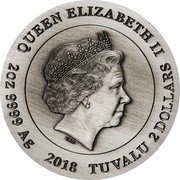 Tuvalu 2 Dollars (Planet of the Apes) QUEEN ELIZABETH II IRB 2 OZ 9999 AG 2018 TUVALU 2 DOLLARS coin obverse