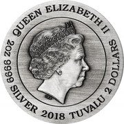 Tuvalu 2 Dollars Qi Lin and Unicorn 2018  KM# 410 QUEEN ELIZABETH II IRB 2 OZ 9999 SILVER 2018 TUVALU 2 DOLLARS coin obverse