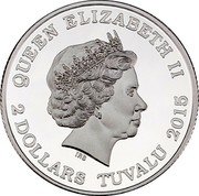 Tuvalu 2 Dollars Year of the Goat Gilded 2015  Proof QUEEN ELIZABETH II IRB 2 DOLLARS TUVALU 2015 coin obverse