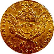 Argentina 2 Escudos Rio de la Plata 1813 PTS J KM# 7 EN UNION Y LIBERTAD PTS 2S J 1813 coin reverse Argentina 2 Escudos Rio de la Plata 1813 PTS J KM# 7 EN UNION Y LIBERTAD PTS 2S J 1813 coin reverse