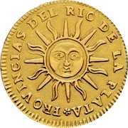 Argentina 2 Escudos Radiant Sunface Rio de la Plata 1824 RA DS KM# 19.1 PROVINCIAS DEL RIO DE LA PLATA coin obverse Argentina 2 Escudos Radiant Sunface Rio de la Plata 1824 RA DS KM# 19.1 PROVINCIAS DEL RIO DE LA PLATA coin obverse