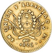 Argentina 2 Escudos Radiant Sunface Rio de la Plata 1826 RA KM# 19.2 EN UNION Y LIBERTAD RA 2 S 1826 coin reverse Argentina 2 Escudos Radiant Sunface Rio de la Plata 1826 RA KM# 19.2 EN UNION Y LIBERTAD RA 2 S 1826 coin reverse