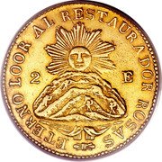 Argentina 2 Escudos Mountains 1843 RB KM# 17 ETERNO LOOR AL RESTAURADOR ROSAS 2 E coin reverse Argentina 2 Escudos Mountains 1843 RB KM# 17 ETERNO LOOR AL RESTAURADOR ROSAS 2 E coin reverse