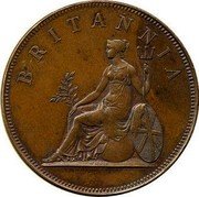 Greece 2 Oboli Pattern ND (1822)  3 Known KM# Pn2 BRITANNIA WM WYON coin reverse