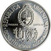 Argentina 2 Pesos Constitution Convention 1994 KM# 114a REPUBLICA ARGENTINA PARANA SANTA FE CONSTITUCION NACIONAL coin obverse