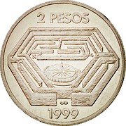 Argentina 2 Pesos Jorge Luis Borges 100th Anniversary of Birth 1999 KM# 128 2 PESOS 1999 coin reverse Argentina 2 Pesos Jorge Luis Borges 100th Anniversary of Birth 1999 KM# 128 2 PESOS 1999 coin reverse