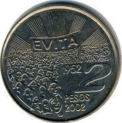 Argentina 2 Pesos 50 Years the Death of Eva Peron 2002 KM# 135.2 EVITA 1952 2 PESOS 2002 coin reverse Argentina 2 Pesos 50 Years the Death of Eva Peron 2002 KM# 135.2 EVITA 1952 2 PESOS 2002 coin reverse