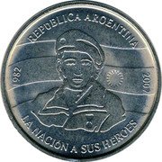 Argentina 2 Pesos 25th Anniversary of Malvinas Islands War 2007 KM# 144.1 REPUBLICA ARGENTINA 1982 2007 LA NACION A SUS HEROES coin obverse Argentina 2 Pesos 25th Anniversary of Malvinas Islands War 2007 KM# 144.1 REPUBLICA ARGENTINA 1982 2007 LA NACION A SUS HEROES coin obverse