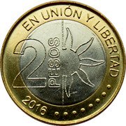 Argentina 2 Pesos 200th Anniversary of Independence 2016 KM# 184 EN UNION Y LIBERTAD 2 PESOS 2016 coin reverse Argentina 2 Pesos 200th Anniversary of Independence 2016 KM# 184 EN UNION Y LIBERTAD 2 PESOS 2016 coin reverse