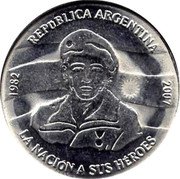 Argentina 2 Pesos 25th Anniversary of Malvinas Islands War 2007 KM# 144.2 REPUBLICA ARGENTINA 1982 2007 LA NACION A SUS HEROES coin obverse Argentina 2 Pesos 25th Anniversary of Malvinas Islands War 2007 KM# 144.2 REPUBLICA ARGENTINA 1982 2007 LA NACION A SUS HEROES coin obverse