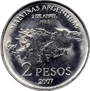 Argentina 2 Pesos 25th Anniversary of Malvinas Islands War 2007 KM# 144.2 MALVINAS ARGENTINAS 2 DE ABRIL 1982 2 PESOS 2007 coin reverse Argentina 2 Pesos 25th Anniversary of Malvinas Islands War 2007 KM# 144.2 MALVINAS ARGENTINAS 2 DE ABRIL 1982 2 PESOS 2007 coin reverse