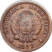 Argentina 2½ Pesos ½ Argentino (Libertad Pattern) REPUBLICA ARGENTINA 1880 coin obverse Argentina 2½ Pesos ½ Argentino (Libertad Pattern) REPUBLICA ARGENTINA 1880 coin obverse
