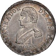 Argentina 2 Reales General Rosas 1842 KM# 12 RESTAURADOR DE LAS LEYES ROSAS coin reverse Argentina 2 Reales General Rosas 1842 KM# 12 RESTAURADOR DE LAS LEYES ROSAS coin reverse