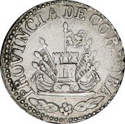 Argentina 2 Reales Flagged Castle Cordoba 1849 KM# 28 PROVINCIA DE CORDOBA coin obverse Argentina 2 Reales Flagged Castle Cordoba 1849 KM# 28 PROVINCIA DE CORDOBA coin obverse