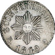 Argentina 2 Reales Flagged Castle Cordoba 1849 KM# 28 CONFEDERADA 1849 2 R 9 D coin reverse Argentina 2 Reales Flagged Castle Cordoba 1849 KM# 28 CONFEDERADA 1849 2 R 9 D coin reverse
