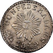 Argentina 2 Reales Flagged Castle Cordoba 1849 KM# 27 CONFEDERADA 2 R 1849 9 D coin reverse Argentina 2 Reales Flagged Castle Cordoba 1849 KM# 27 CONFEDERADA 2 R 1849 9 D coin reverse
