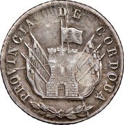 Argentina 2 Reales Castle 1854 KM# 30 PROVINCIA DE CORDOBA coin obverse Argentina 2 Reales Castle 1854 KM# 30 PROVINCIA DE CORDOBA coin obverse