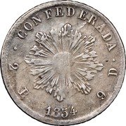 Argentina 2 Reales Castle 1854 KM# 30 2 R 9 D CONFEDERADA 1854 coin reverse Argentina 2 Reales Castle 1854 KM# 30 2 R 9 D CONFEDERADA 1854 coin reverse