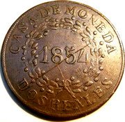 Argentina 2 Reales Wreath Buenos Aires 1854 KM# 9 CASA DE MONEDA 1854 DOS REALES coin reverse Argentina 2 Reales Wreath Buenos Aires 1854 KM# 9 CASA DE MONEDA 1854 DOS REALES coin reverse