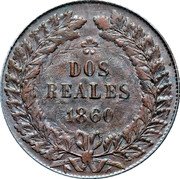 Argentina 2 Reales Wreath 1860 KM# 11 DOS REALES 1860 coin reverse Argentina 2 Reales Wreath 1860 KM# 11 DOS REALES 1860 coin reverse