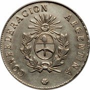 Argentina 2 Reales Coat of Arms La Rioja 1860 B KM# 26 CONFEDERACION ARGENTINA coin obverse Argentina 2 Reales Coat of Arms La Rioja 1860 B KM# 26 CONFEDERACION ARGENTINA coin obverse