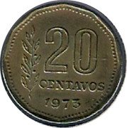 Argentina 20 Centavos Capped Liberty 1973 KM# 67 20 CENTAVOS 1975 coin reverse Argentina 20 Centavos Capped Liberty 1973 KM# 67 20 CENTAVOS 1975 coin reverse