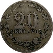 Argentina 20 Centavos Liberty Capped 1908 KM# 36 20 CENTAVOS coin reverse Argentina 20 Centavos Liberty Capped 1908 KM# 36 20 CENTAVOS coin reverse